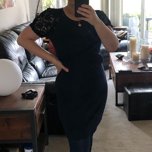 Sandro wool blend navy blue lace beaded sweater Dress European Sz 1 (US Sz S) - Picture 4 of 10